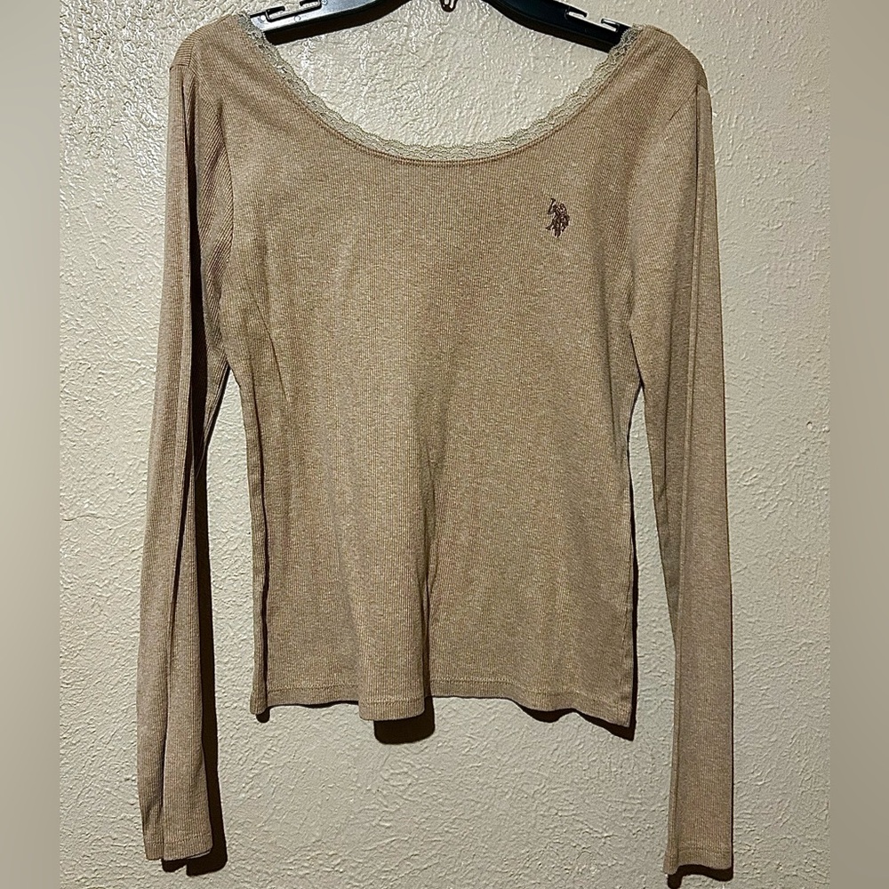 U.S. Polo Assn. Women's Beige Long Sleeve Top